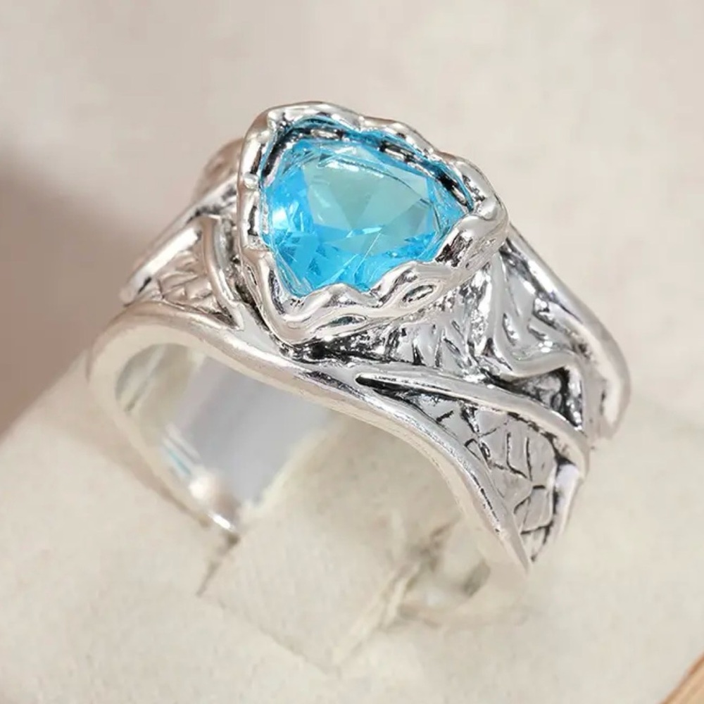 Silver Ring with Blue Heart Gemstone